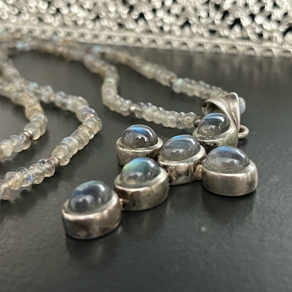 Doug Paulus India Sterling Silver 925 Labradorite Cross Pendant Bead Necklace - Picture 2 of 16